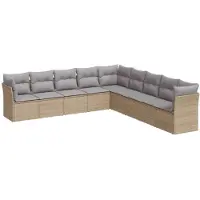 vidaXL Ensemble de salon de jardin 9 pièces avec coussins beige Poly rotin