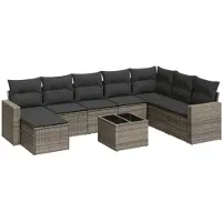 vidaXL Ensemble de salon de jardin 9 pièces avec coussins Gris Poly rotin