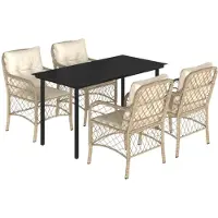 vidaXL Salon de jardin 5 pièces avec coussins Beige Poly Rattan