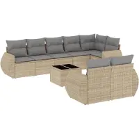 vidaXL Ensemble de salon de jardin 9 pièces avec coussins beige Poly rotin
