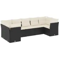 vidaXL Ensemble de salon de jardin 7 pièces avec coussins noir poly rotin