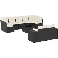 vidaXL Ensemble de 10 canapés de jardin avec coussins noir poly rotin