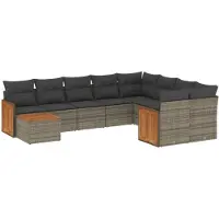 vidaXL Ensemble de salon de jardin 10 pièces avec coussins Gris Poly Rattan