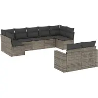vidaXL Ensemble de salon de jardin 9 pièces avec coussins Gris Poly rotin