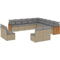vidaXL Ensemble de 13 canapés de jardin avec coussins Beige Poly Rattan