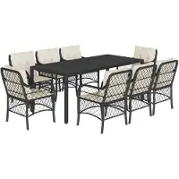 vidaXL Salon de jardin 9 pièces avec coussins noir poly rotin
