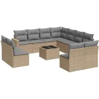 vidaXL Ensemble de 12 canapés de jardin avec coussins Beige Poly Rattan