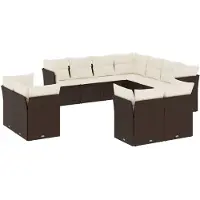 vidaXL Ensemble de salon de jardin 11 pièces avec coussins Marron Poly rotin