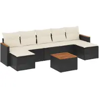 vidaXL Ensemble de jardin canapé 8 pièces avec coussins noir poly rotin