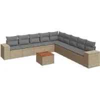 vidaXL Ensemble de salon de jardin 10 pièces avec coussins Beige Poly Rattan
