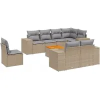 vidaXL Ensemble de salon de jardin 9 pièces avec coussins beige Poly rotin