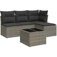 vidaXL Ensemble de salon de jardin 5 pièces avec coussins Gris Poly rotin