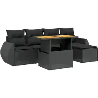 vidaXL Ensemble de salon de jardin 6 pièces avec coussins noir poly rotin