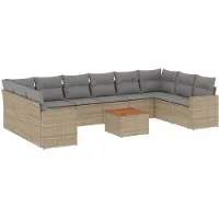 vidaXL Ensemble de salon de jardin 11 pièces avec coussins Beige Poly Rattan