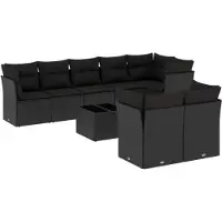 vidaXL Ensemble de salon de jardin 9 pièces avec coussins noir poly rotin