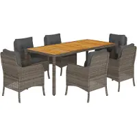 vidaXL Ensemble à manger de jardin et coussins 7 pcs gris rotin