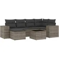 vidaXL Ensemble de salon de jardin 7 pièces avec coussins Gris Poly rotin