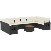 vidaXL Ensemble de salon de jardin 11 pièces avec coussins noir poly rotin
