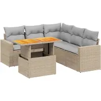 vidaXL Ensemble de salon de jardin 6 pièces avec coussins Beige Poly Rattan