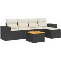 vidaXL Ensemble de salon de jardin 6 pièces avec coussins noir poly rotin
