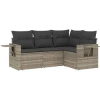 vidaXL Ensemble de salon de jardin 4 pièces avec coussins gris clair Poly rotin