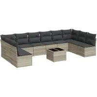 vidaXL Ensemble de salon de jardin 11 pièces avec coussins gris clair Poly rotin