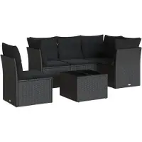 vidaXL Ensemble de salon de jardin 6 pièces avec coussins noir poly rotin