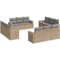 vidaXL Ensemble de 12 canapés de jardin avec coussins Beige Poly Rattan