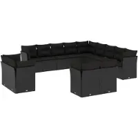 vidaXL Ensemble de 13 canapés de jardin avec coussins noir poly rotin