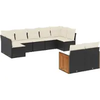 vidaXL Ensemble de salon de jardin 9 pièces avec coussins noir poly rotin