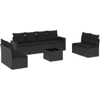 vidaXL Ensemble de salon de jardin 9 pièces avec coussins noir poly rotin