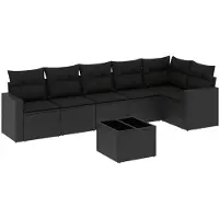 vidaXL Ensemble de salon de jardin 7 pièces avec coussins noir poly rotin