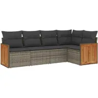 vidaXL Ensemble de salon de jardin 5 pièces avec coussins Gris Poly rotin