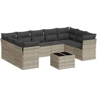 vidaXL Ensemble de 10 canapés de jardin avec coussins gris clair Poly rotin
