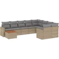 vidaXL Ensemble de salon de jardin 10 pièces avec coussins Beige Poly Rattan