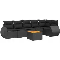 vidaXL Ensemble de salon de jardin 7 pièces avec coussins noir poly rotin