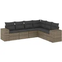 vidaXL Ensemble de salon de jardin 6 pièces avec coussins Gris Poly rotin