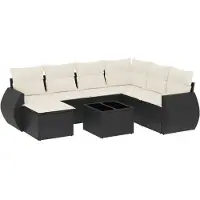 vidaXL Ensemble de jardin canapé 8 pièces avec coussins noir poly rotin