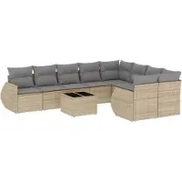 vidaXL Ensemble de salon de jardin 10 pièces avec coussins Beige Poly Rattan