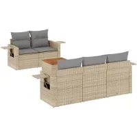 vidaXL Ensemble de salon de jardin 6 pièces avec coussins Beige Poly Rattan
