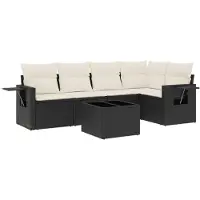 vidaXL Ensemble de salon de jardin 6 pièces avec coussins noir poly rotin