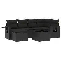 vidaXL Ensemble de salon de jardin 7 pièces avec coussins noir poly rotin