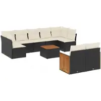 vidaXL Ensemble de 10 canapés de jardin avec coussins noir poly rotin