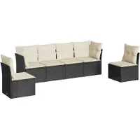 vidaXL Ensemble de salon de jardin 6 pièces avec coussins noir poly rotin