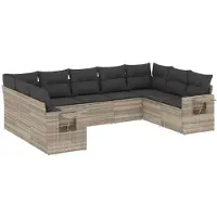 vidaXL Ensemble de salon de jardin 9 pièces avec coussins gris clair Poly rotin