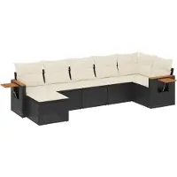 vidaXL Ensemble de salon de jardin 7 pièces avec coussins noir poly rotin