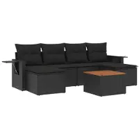vidaXL Ensemble de salon de jardin 7 pièces avec coussins noir poly rotin