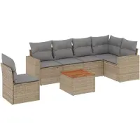 vidaXL Ensemble de salon de jardin 7 pièces avec coussins Beige Poly Rattan