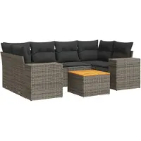vidaXL Ensemble de salon de jardin 7 pièces avec coussins Gris Poly rotin