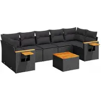 vidaXL Ensemble de jardin canapé 8 pièces avec coussins noir poly rotin
